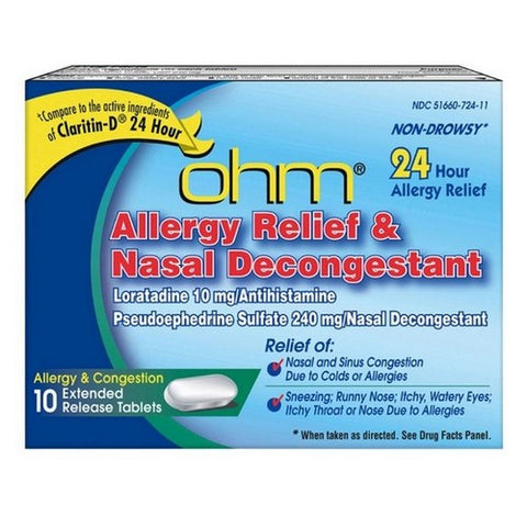 Ohm, Loratadine Claritin D 24, 10 Tabs