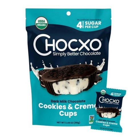 Chocxo, Dark Chocolate Cookies And Cream Cups, 3.45 Oz (Case Of 6)