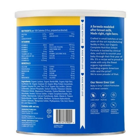 Babys Only Organic, Organic Complete Nutrition Milk Based Powder Infant Formula, 21 Oz (Case Of 6)