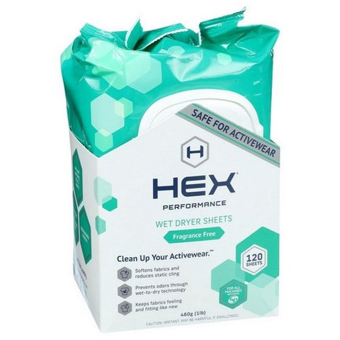 Hex Performance, Wet Dryer Sheets Fragrance Free, 120 Count (Case Of 6)