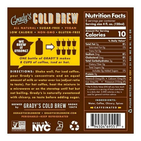 Gradys Cold Brew, Coffee Concentrate New Orleans Style, 32 Oz (Case Of 6)