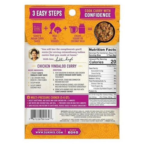 Sukhis, Vindaloo Medium Spicy Curry Sauce, 3 Oz (Case Of 6)