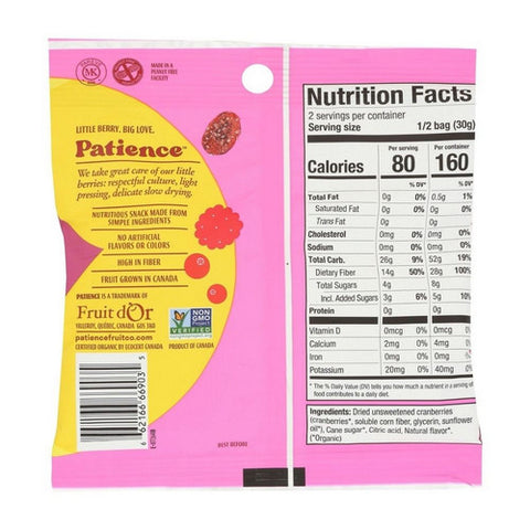 Patience Fruit & Co, Organic Cranberries Sour Raspberry, 2.12 Oz (Case Of 24)