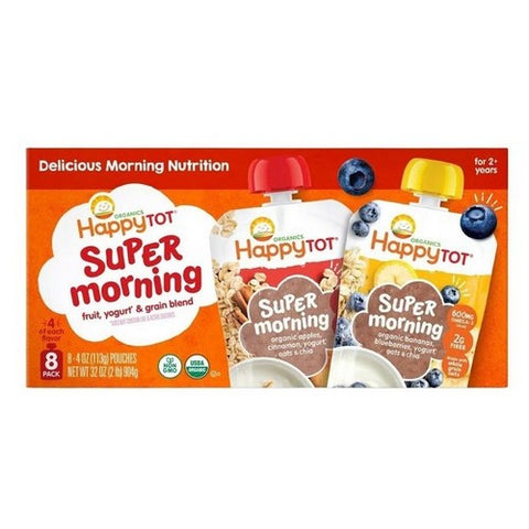Happy Tot, Organic Super Morning Chia 2+ Years Fruit Yogurt Grain Blend, 4 Oz X 8 Count