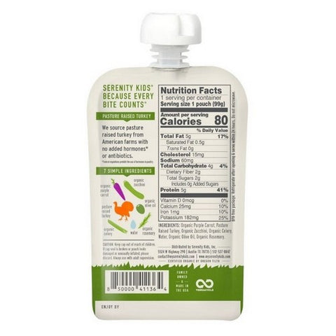 Serenity Kids, Pasture Raised Turkey Rosemary With Carrots Zucchini And Celery Pouch, 3.5 Oz (Case Of 6)