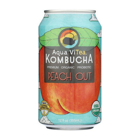 Aqua Vitea, Organic Tea Kombucha Peach Out, 12 Oz (Case Of 12)