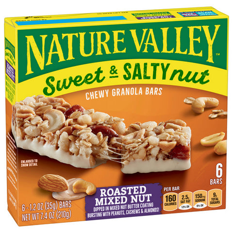 Nature Valley, Sweet And Salty Nut Chewy Roasted Mixed Nut Granola Bars Wrapper Box, 7.4 Oz (Case Of 12)