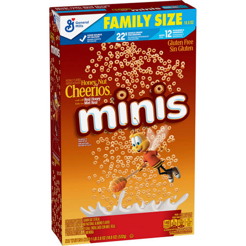 General Mills, Cheerios Honey Nut Minis Breakfast Cereal Family Size, 18.8Oz (Case Of 7)