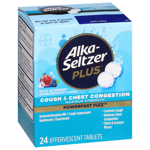 Alka-Seltzer, Powerfast Fizz Cough And Chest Congestion Cool Blueberry Pomegranate, 24 Count (Case Of 3)