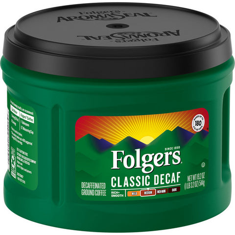 Folgers, Classic Roast Decaffeinated Ground Coffee, 19.2 Oz (Case Of 6)