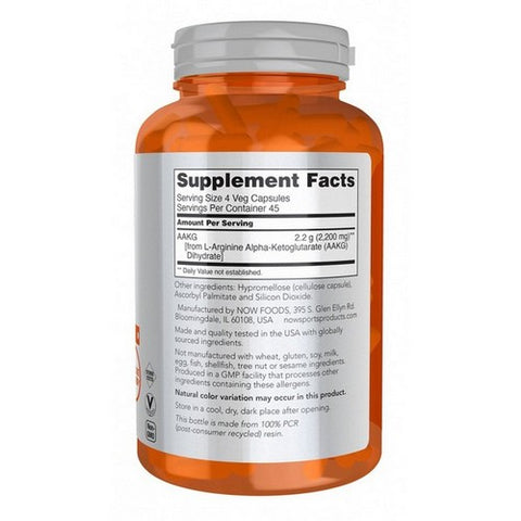 Now Foods, AAKG 2200, 180 Veggie Capsules