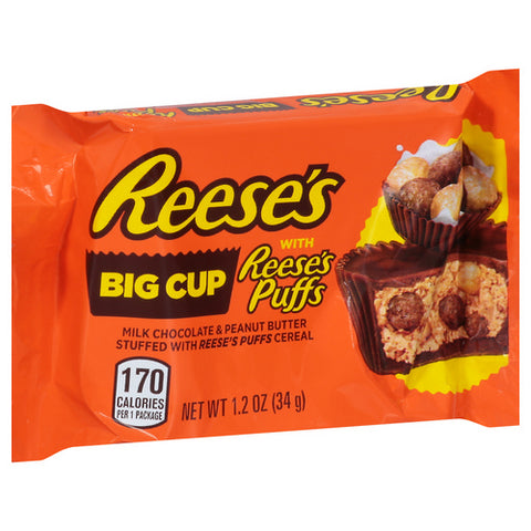 Reese's, Big Cup Milk Chocolate And Peanut Butter Stuffed With Puffs Cereal Candy, 1.2 Oz (Case Of 16)