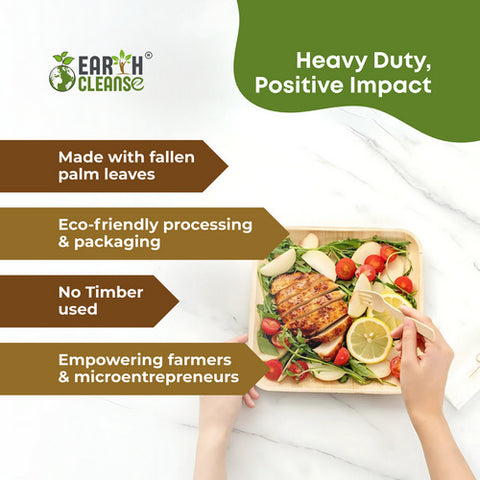 Earth Cleanse, Areca Palm Leaf Square Plates 8-Inch, Pack of 25