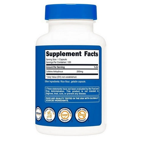 Nutricost, Caffeine Capsules, 200 Mg, 120 Count