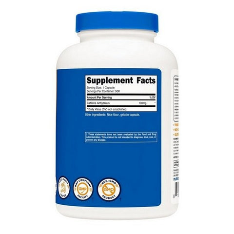 Nutricost, Caffeine Capsules, 100 Mg, 500  Count