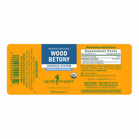 Herb Pharm, Wood Betony Extract, 1 Oz