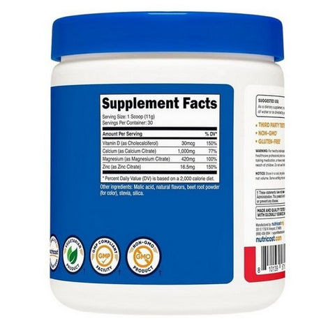 Nutricost, Calcium Magnesium Zinc D3 Powder Fruit Punch, 30 Serving