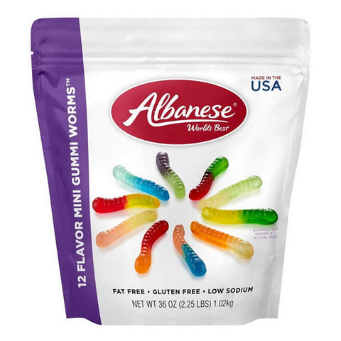 12 Flavor Mini Gummi Worms 36 Oz (Case Of 4) by Albanese