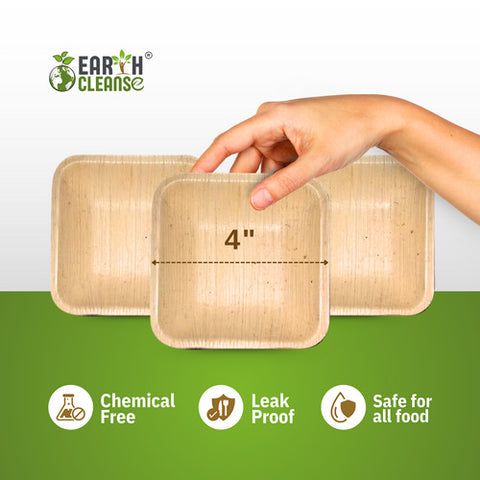 Earth Cleanse, Areca Palm Leaf Square Bowls 4-Inch, Pack of 800