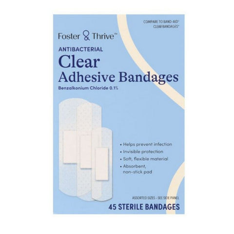 Foster And Thrive, Antibacterial Clear Adhesive Bandages, 45 Count