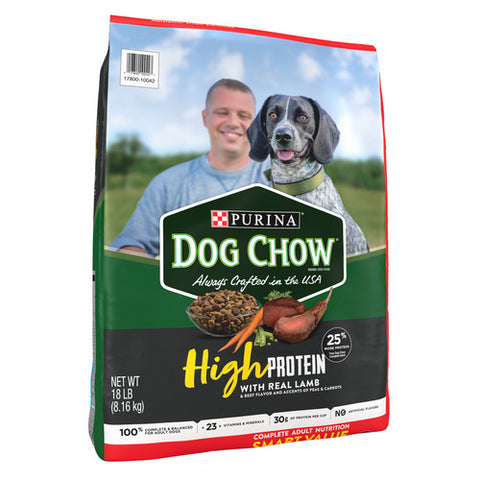 Purina, Dog Chow High Protein Dry Dog Food With Real Lamb And Beef Bag, 18 Lbs (Case Of 1)