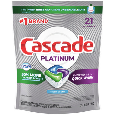 Cascade, Platinum Actionpacs Dishwasher Detergent Fresh Scent, 21 Count (Case Of 5)