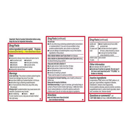Tylenol, Extra Strength Acetaminophen, 500 Mg, 24 Caplets Tylenol