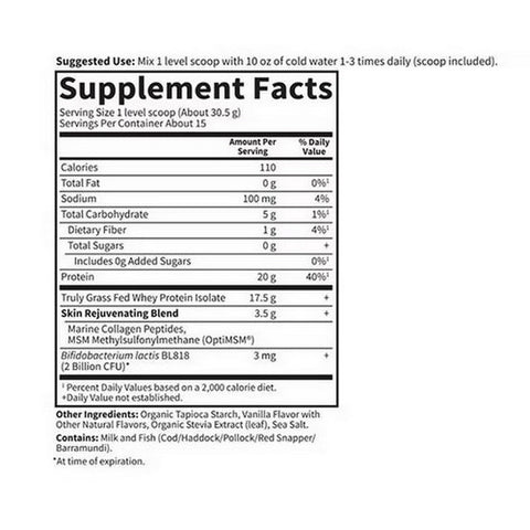 Garden of Life, Sport Grass Fed Whey Plus Skin Protein Powder, 457.5 Grams