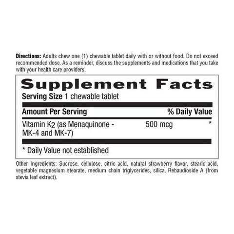 Country Life, Vegan K2, 500 Mcg, 60 Chewable Tablets