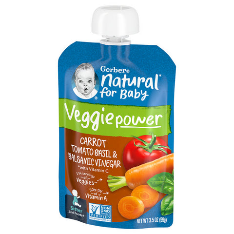 Gerber, Veggie Power Natural For Baby Carrot Tomato Basil And Balsamic Vinegar, 3.5 Oz (Case Of 12)
