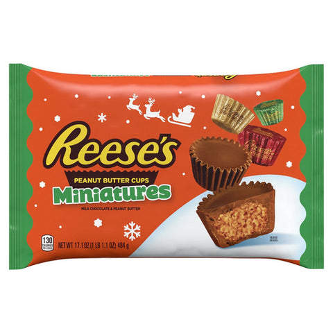 Reese's, Christmas Candy Miniatures Milk Chocolate & Peanut Butter Cups Bag, 17.1 Oz (Case Of 24)