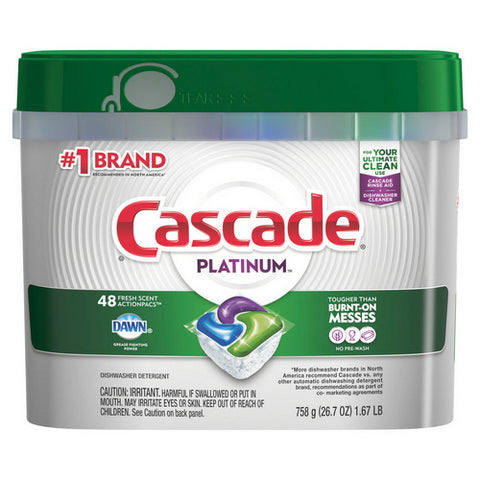 Cascade, Platinum Actionpacs Dishwasher Detergent Fresh Scent Tabs, 48 Count (Case Of 6)