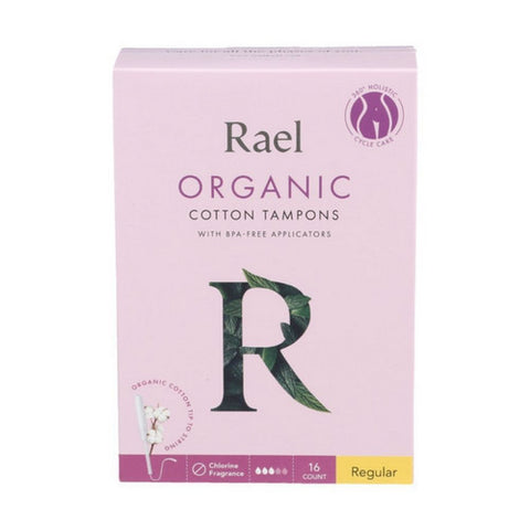 Organic Cotton Tampons with Long Applicators Regular 16 Count by Rael