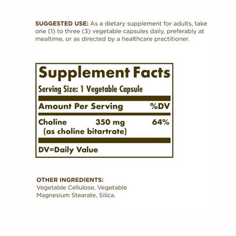 Solgar, Choline, 350 mg, 100 Veg Caps