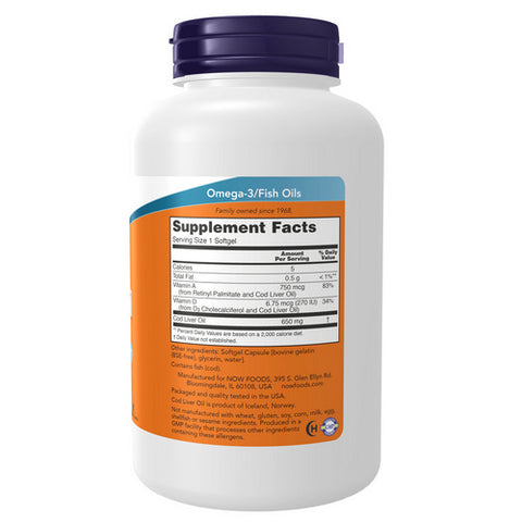 Now Foods, Cod Liver Oil, 650 Mg, 250 Softgels