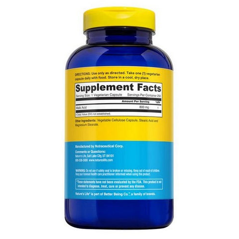 Nature's Life, Malic Acid, 800 Mg, 250 Veg Caps