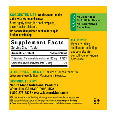 Nature Made, Vitamin B-1, 100 mg, 100 tabs