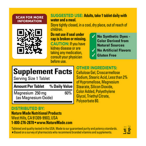 Nature Made, Nature Made Magnesium, 250 mg, 100 tabs