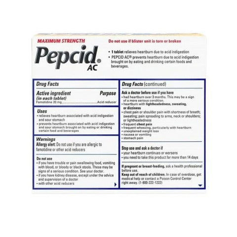 Pepcid, Ac Famotidine Acid Reducer Tablets Maximum Strength, 20 Mg, 8 Tabs